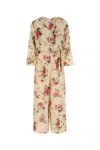 Weekend Max Mara Floral Pattern V-neckline Jumpsuit With Waist Tie In Fiore Romantico