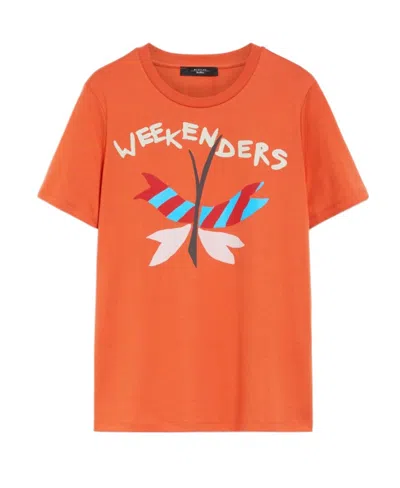 Weekend Max Mara Printed Jersey T-shirt In Orange