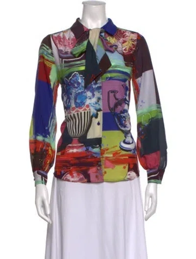 Pre-owned Weekend Max Mara Printed Long Sleeve Blouse In Blue