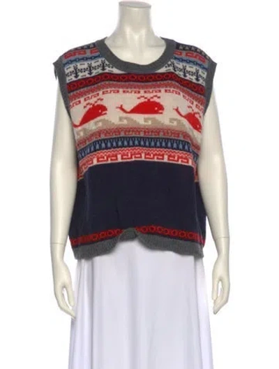 Pre-owned Weekend Max Mara Printed Scoop Neck Sweater In Blue