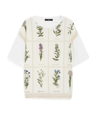 Weekend Max Mara Printed Silk And Jersey T-shirt In White