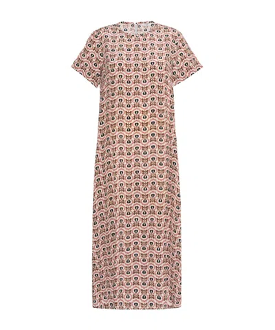 Weekend Max Mara Omens Antique Rose Printed Short-sleeve Silk Midi Dress In Multi