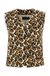 Weekend Max Mara Printed Stretch Cotton Afelio1234 Vest In Cuoio