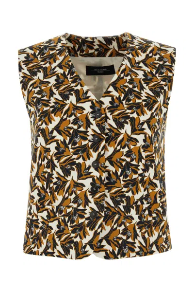 Weekend Max Mara Printed Stretch Cotton Afelio1234 Vest In Cuoio