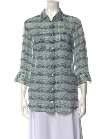 Pre-owned Weekend Max Mara Printed Three-quarter Sleeve Blouse In Green