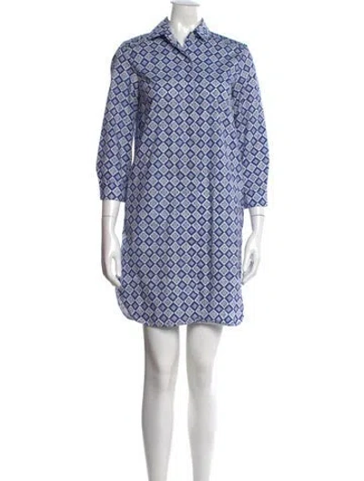 Pre-owned Weekend Max Mara Printed Three-quarter Sleeve Button-up Top In Blue