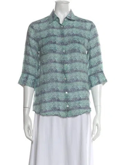 Pre-owned Weekend Max Mara Printed Three-quarter Sleeve Button-up Top In Multi