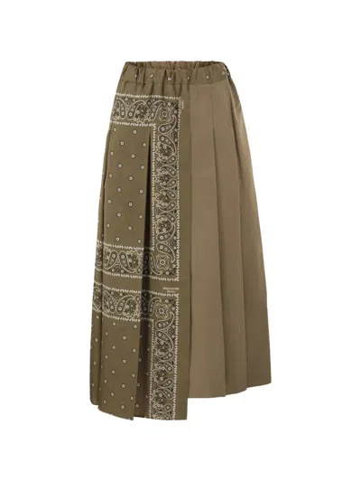 Weekend Max Mara Printed Twill And Cotton Drill Skirt In Brown