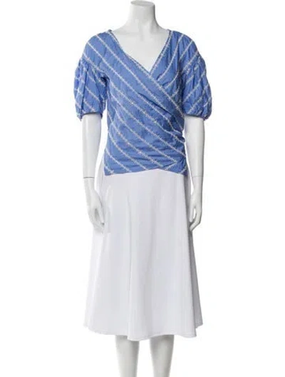 Pre-owned Weekend Max Mara Printed V-neck Blouse In Blue