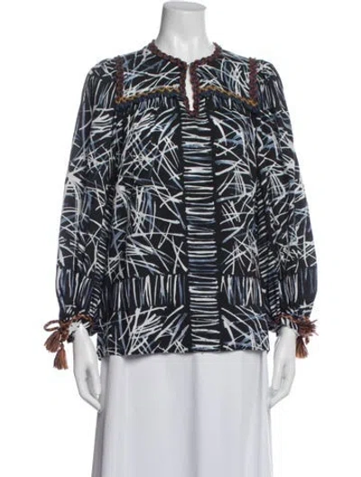 Pre-owned Weekend Max Mara Printed V-neck Blouse In Blue