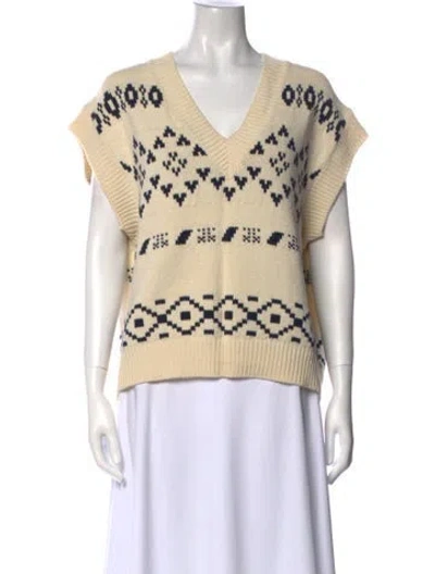 Pre-owned Weekend Max Mara Printed V-neck Sweater In Neutral