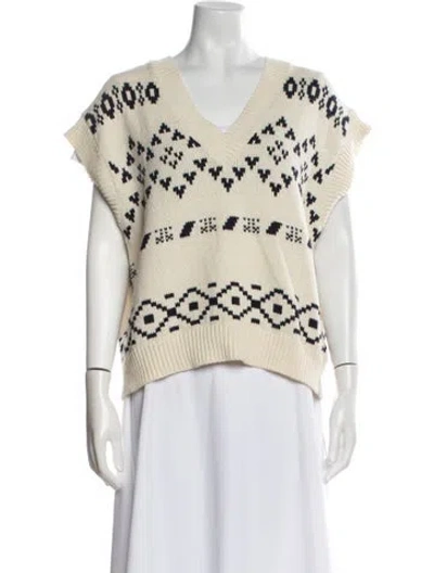 Pre-owned Weekend Max Mara Printed V-neck Sweater W/ Tags In Neutral