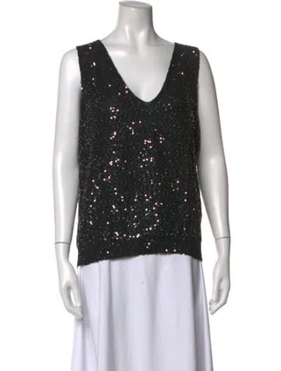 Pre-owned Weekend Max Mara Printed V-neck Top W/ Tags In Black