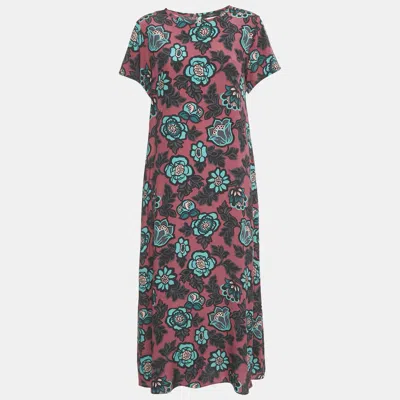 Pre-owned Weekend Max Mara Purple Floral Print Silk Aral Midi Dress M