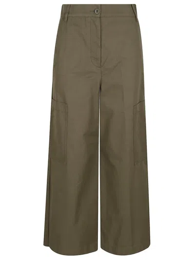 Weekend Max Mara Omens Kaki Quiz Wide-leg Cotton Trousers In Green
