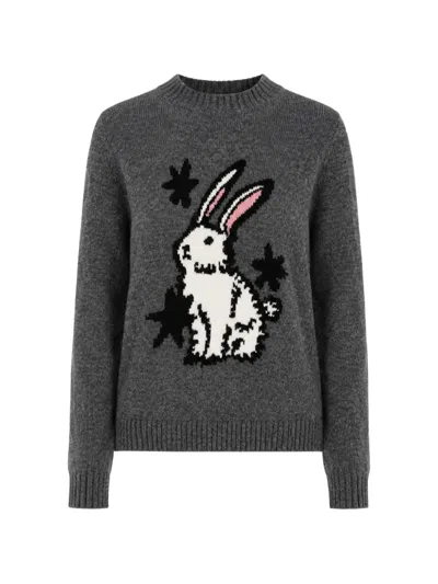 Weekend Max Mara Rabbit-intarsia Crew-neck Sweater In Gray