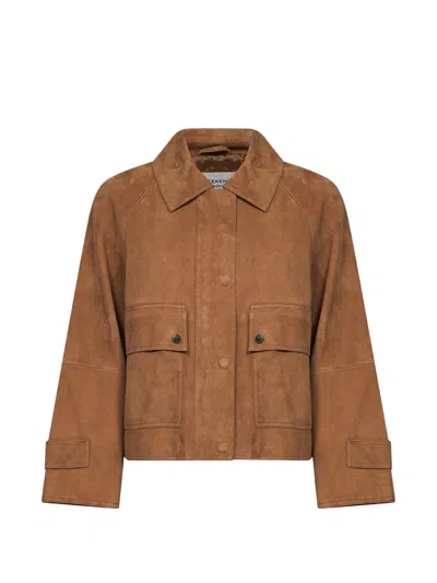 Weekend Max Mara Raglan-sleeve Suede Jacket In Brown