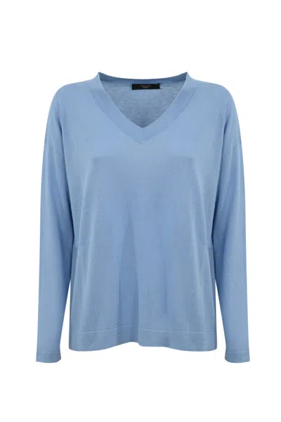 Weekend Max Mara Rania Sweater In Silk And Cotton Yarn In Celeste