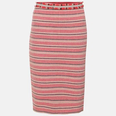 Pre-owned Weekend Max Mara Red Striped Tweed Midi Skirt M