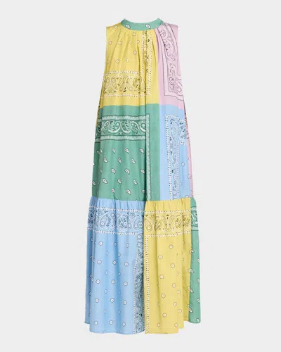Weekend Max Mara Regno Patchwork Cotton Trapeze Midi Dress In Multi