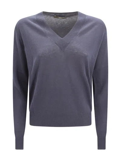 Weekend Max Mara Regular Fit V Neck Wool Cashmere Sweater In Blue