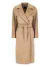 Weekend Max Mara Long Length Belted Coat With Notched Lapels In Brown