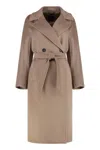 Weekend Max Mara Resina Double-breasted Virgin Wool Coat In Brown