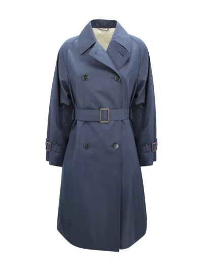 Weekend Max Mara Reversible Midi Trench Coat In Water-repellent Gabardine In Blue