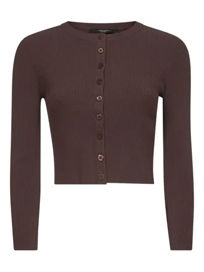 Weekend Max Mara Ribbed Button-fastening Cardigan In Brown