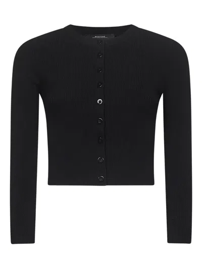 Weekend Max Mara Ribbed Buttoned Cardigan In Black