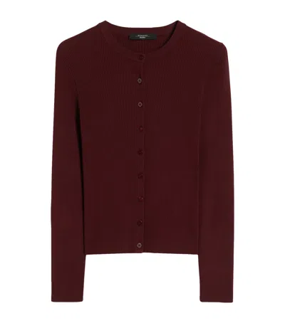 Weekend Max Mara Ribbed Crew-neck Cardigan In Red