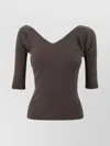 Weekend Max Mara Ribbed Knit Sweater Elbow-length Sleeves In Brown