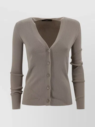 Weekend Max Mara Ribbed Knit V-neck Cardigan In Gray