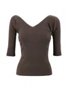 Weekend Max Mara Ribbed Knit Sweater Elbow-length Sleeves In Brown