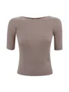 Weekend Max Mara Boat Neck Ribbed T-shirt In Gray