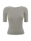 Weekend Max Mara Boat Neck Ribbed T-shirt In Gray