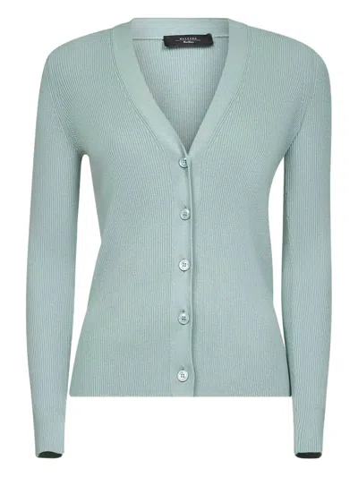 Weekend Max Mara Ribbed V-neck Cardigan In Green