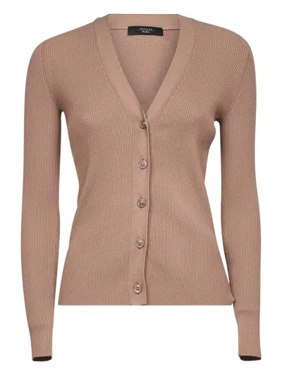 Weekend Max Mara Ribbed V-neck Cardigan In Neutral