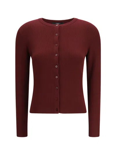Weekend Max Mara Ribbed Viscose Cardigan In Burgundy