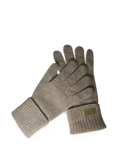 Weekend Max Mara Ribbed-cuff Logo-plaque Gloves In Gray