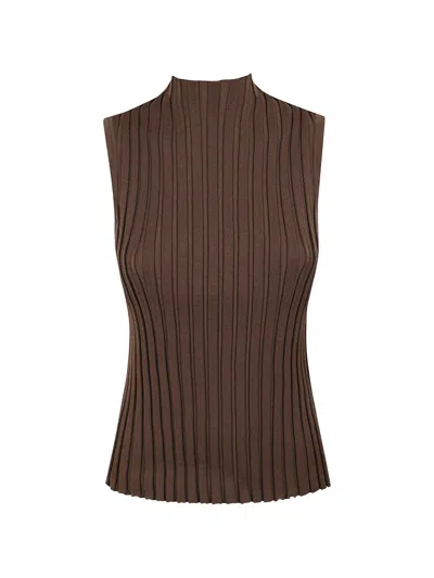 Weekend Max Mara Ribbed-knit Mock-neck Top In Brown