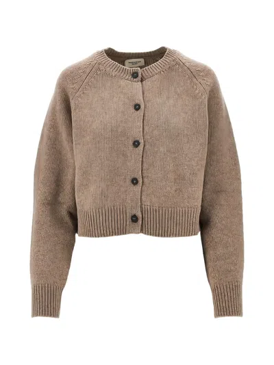 Weekend Max Mara Ribbed-trim Wool Cardigan In Brown