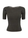 Weekend Max Mara Boat Neck Ribbed T-shirt With Striped Pattern In Black