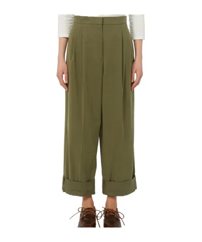 Weekend Max Mara Rolled-up Casual Pants In Green