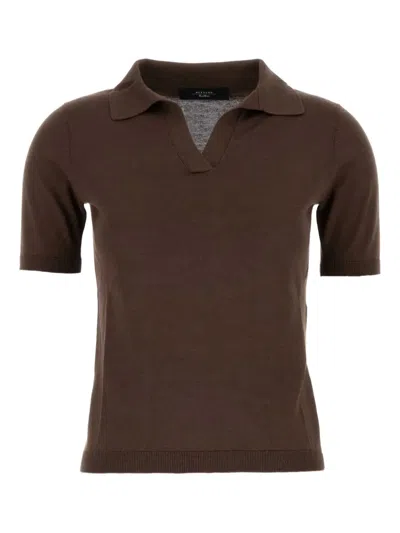 Weekend Max Mara Collar Design Silk Blend Polo Shirt In Brown