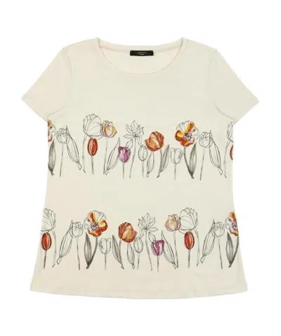 Weekend Max Mara Round Collar Printed T-shirt In White