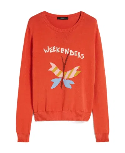 Weekend Max Mara Round Neck Inlaid Sweater In Red