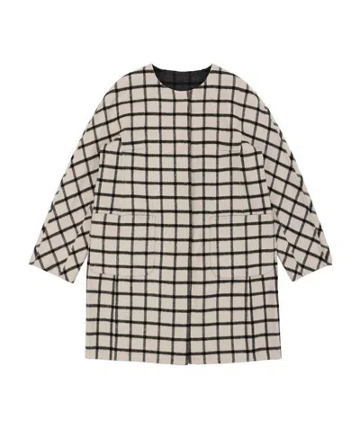 Weekend Max Mara Round-necked Plaid Coat In White