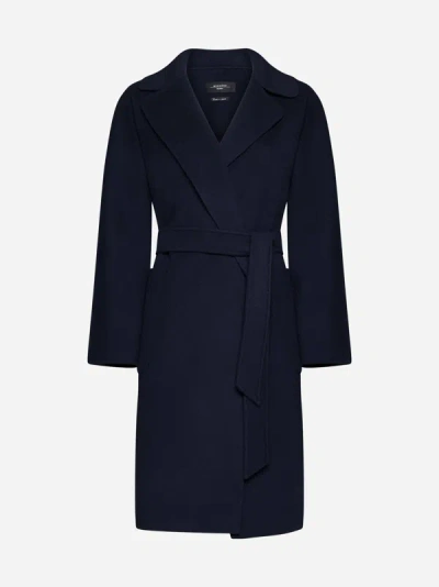 Weekend Max Mara Rovo Wool Double Belted Midi Coat In Navy