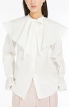 Weekend Max Mara Ruffle Collar Cotton Button-up Shirt In White